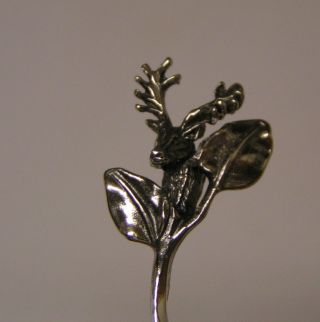 Salt Spoon (deer W/ 2 Leaf) Solid Sterling Silver photo