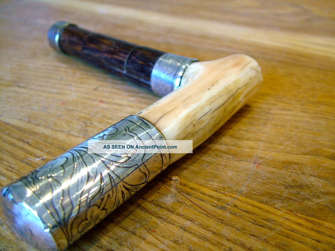 Fine Quality Antique Acid Etched Sterling Silver Walking Stick Handle Antique Nr Other photo