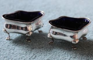 1919 - Pair Of Unusual Rhomboid Shaped Silver Open Salts - Reid & Sons - Excellent Con photo