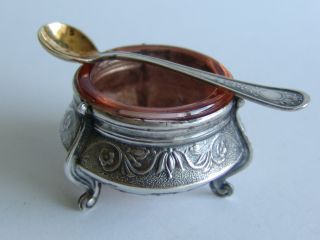 Russian Vintage Silver Pl.  Salt Cellar With Spoon photo