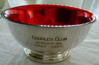 Vintage Gorham Silverplate Bowl W/red Glass Liner Yc780 - Couples Club 1942 - 1967 photo
