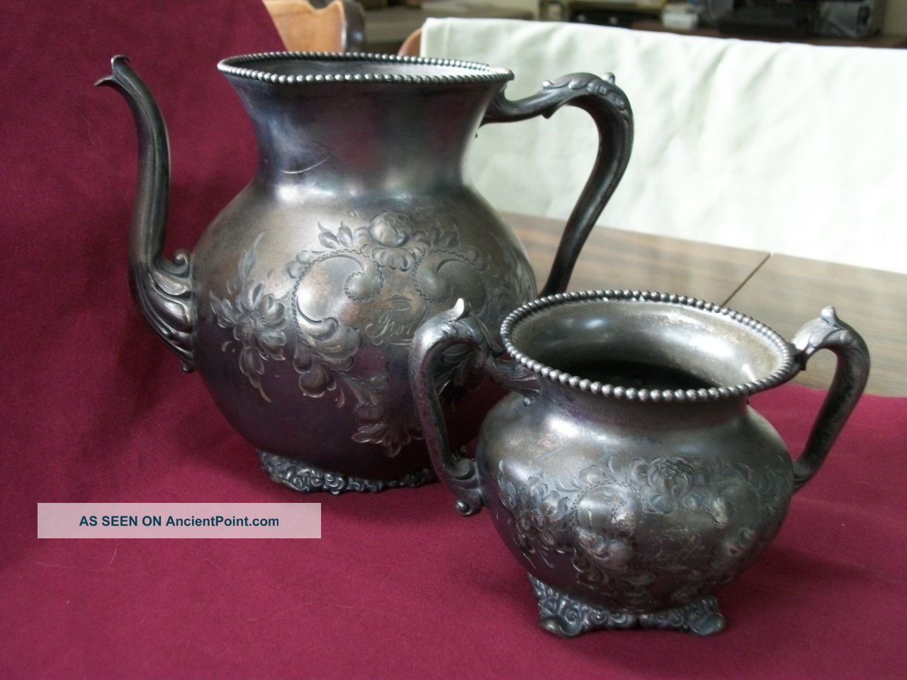 Victor Silver Co.  Quadruple Plate Open Tea Coffee Pot And Open Sugar Bowl Creamers & Sugar Bowls photo