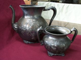 Victor Silver Co.  Quadruple Plate Open Tea Coffee Pot And Open Sugar Bowl photo