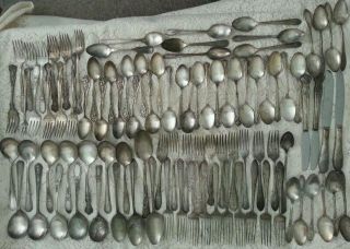 Lot Vintage Craft Scrap Silverplate & Nickel Silver Flatware 100+ Jewelry Art photo