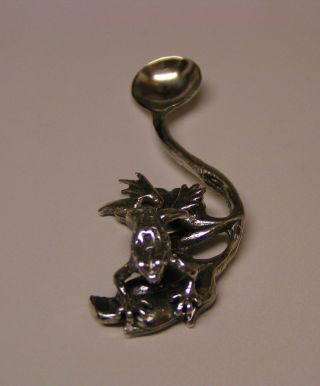 Salt Spoon (frog On 2 Leaf) Sterling Silver photo