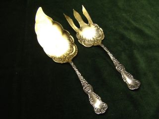Antique Victorian Silver Gold Washed Fish Servers Rogers 1894 Regent Aka Glasgow photo