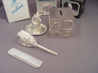 New 3 Pcs Silverplate Baby ' S Set Comb Brush Bank Ring photo