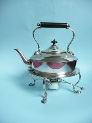 Art Deco Silver Plated Kettle On Stand,  With Burner. . . . . . . . . . . . . . . . . . . . .  Ref.  3739 photo