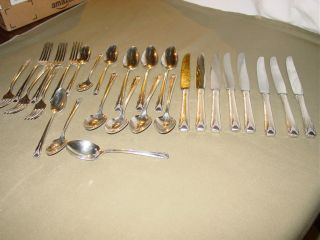 Milady 8 Dinner Knives 7 Oval Soup Spoons 5 Teaspoons 1 Sugar Spoon Dinner Forks photo
