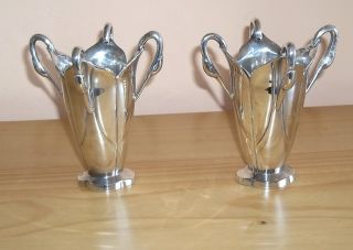 Pair Of Art Nauveau Silver Plated Posy Vases With Swan Neck Handles photo