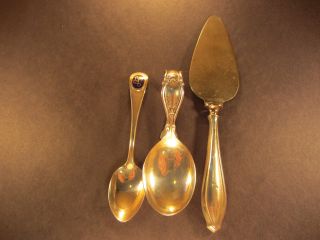 2 Sterling Siver Spoon And A Pie Server photo