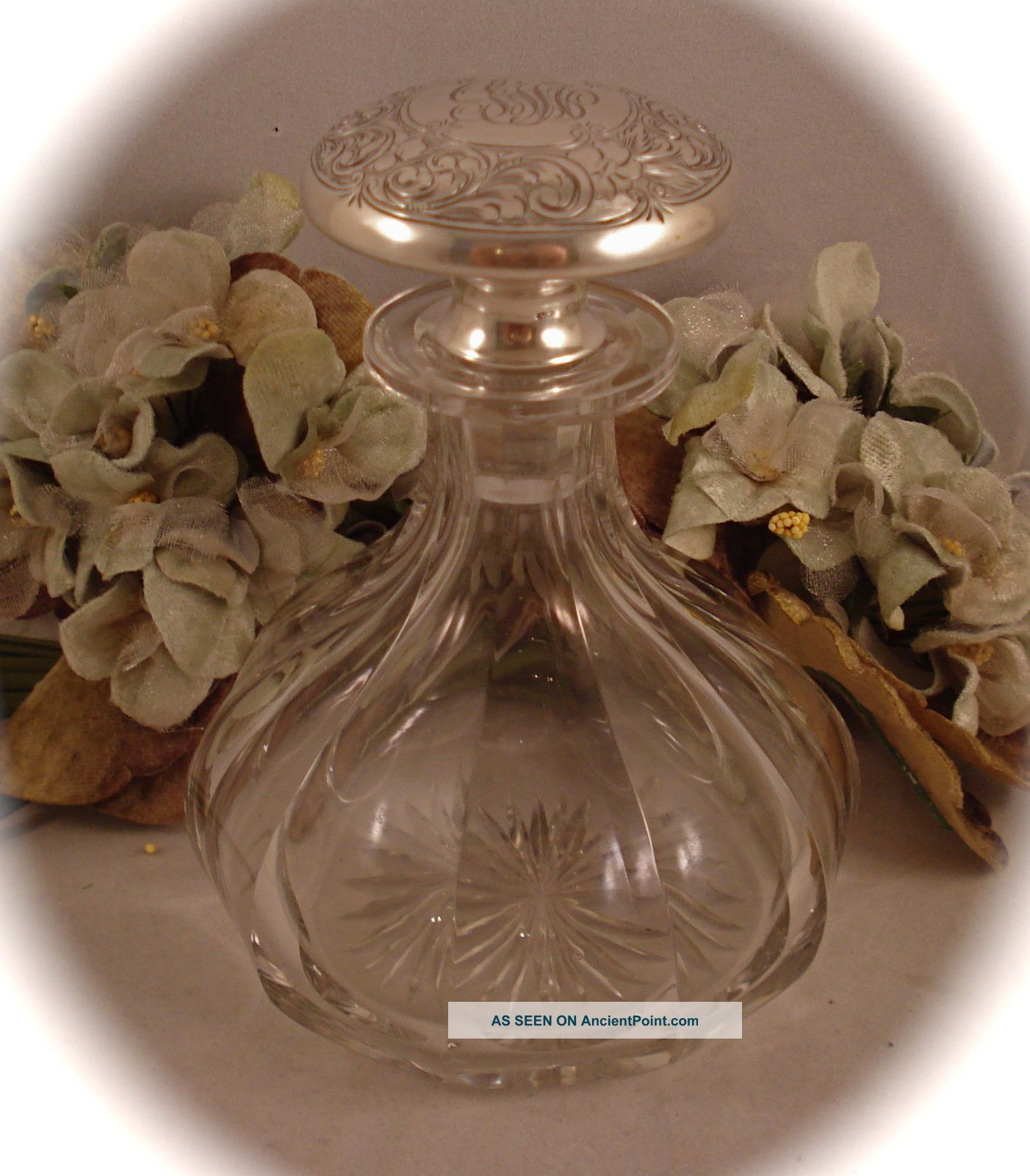 Antique Wm.  B.  Kerr Sterling Silver Crystal Perfume Bottle Large 5 