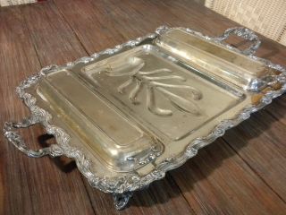 Antique Silver Plated Serving Platter With Covers,  Very Ornate Good Cond. photo