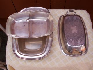Silver Plate Serving Dish With Lid & Divided Dish photo