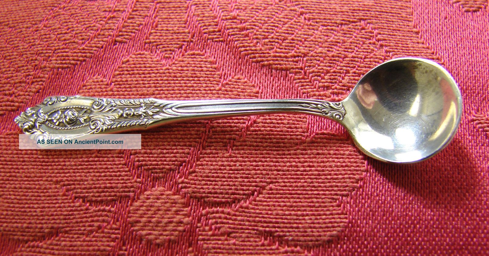 Antique Wallace Rose Point Individual Salt Cellar Spoon Sterling Silver Wallace photo