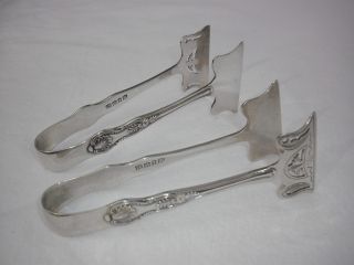 Lovely 2 Decorative Silver Plated Sugar Tongs,  Marked. photo