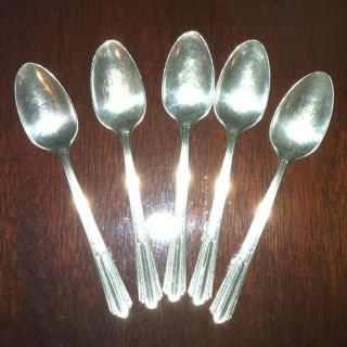 Set Of 5 Soup/cereal Spoons By Stratford Plate Sectional 1932 Cotillion Pattern photo