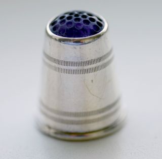 Antique Sterling Silver 830s Danish Design Early 1900s Thimble Purple Glass photo