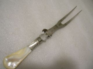 Mother Of Pearl Handled Small Carving Fork With Sterling Bolster photo