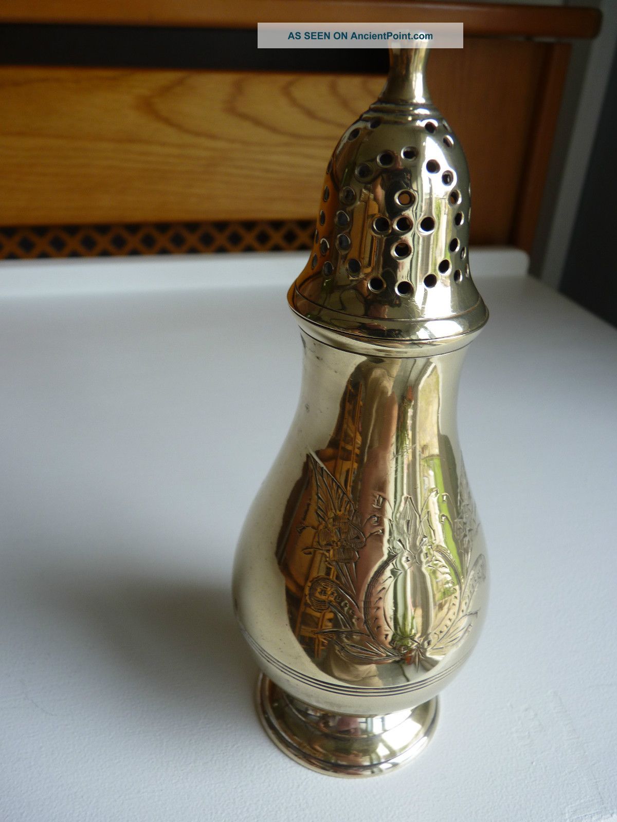 Vintage Silver Plated Sugar Shaker Table Ornate Cartouche Salt & Pepper Cellars/ Shakers photo