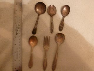 6 Antique Silverplated Children Spoons photo