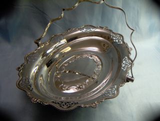 Beautifull Ornate Victorian Art Nouveau Silvered Swing Handled Bread Basket photo