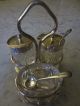 Antique Sterling Silver & Crystal Caddy 2 Tiny Silver Spoons Condiment Hallmark Salt Cellars photo 11