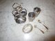Antique Sterling Silver & Crystal Caddy 2 Tiny Silver Spoons Condiment Hallmark Salt Cellars photo 1