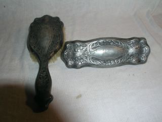 Antique Derby Silver Co Hair Brush & Clothes Brush 1906 photo