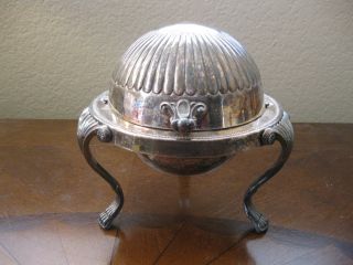 Vintage F B Rogers 1883 373 Silverplated Roll Top Footed Butter Dish W/ Glass photo