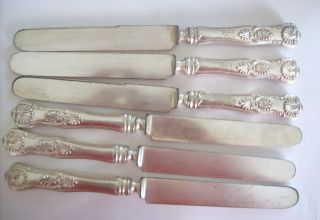 6 Vintage 1835 R.  Wallace Ornate Shell Pattern Dinner Knives Silverplate ??? photo