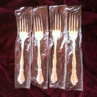 Lady Emily Silverplate Oneida Rare 8 New Dinner Forks Still In Plastic Sleeves photo