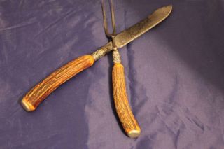 J.  Russell 1800 ' S Staghorn And Sterling Carving Set photo