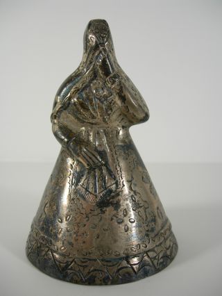 Antique 1850 Handmade Unique Ornate Engraved Silver Bell Spanish Lady Lima Peru photo
