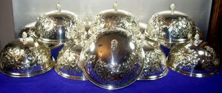 Set Of 12 Silver Plated Cloches (serving Domes) Heavily Patterned Individual photo