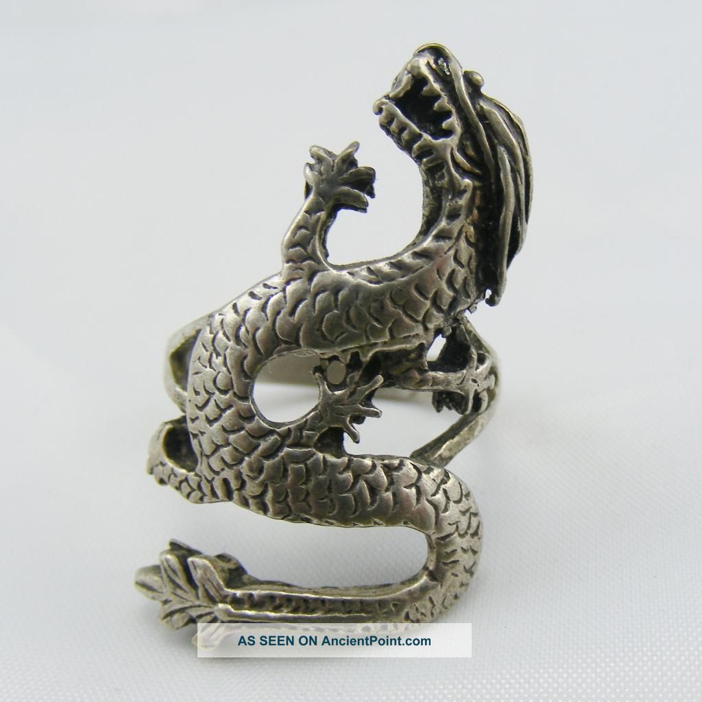 Antique Solid Silver Chinese Dragon Ladies Ring Large Heavy Uncategorized photo