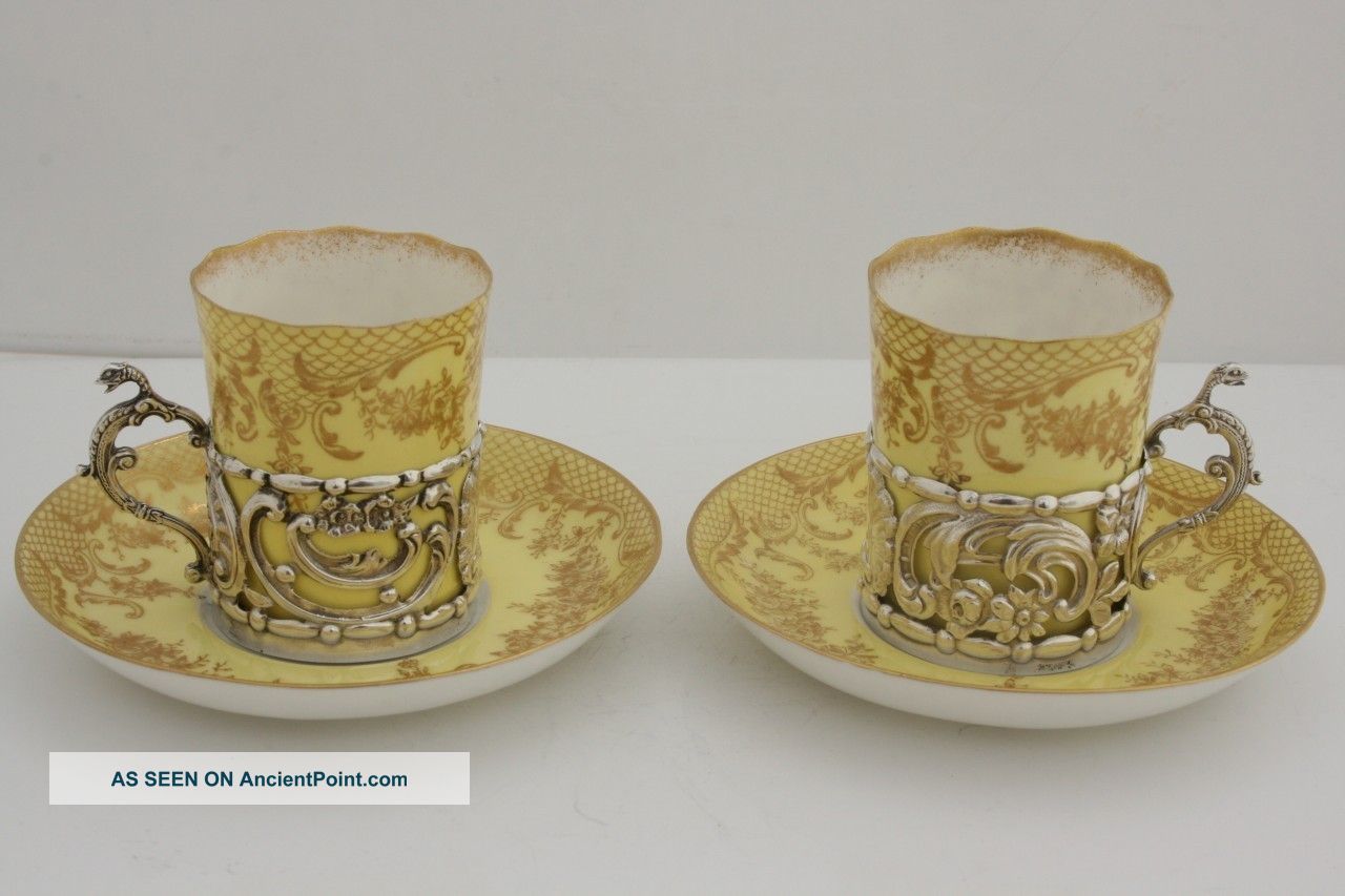 Antique Crown Staffordshire Coffe Cans & Silver Holders,  1907 Other photo