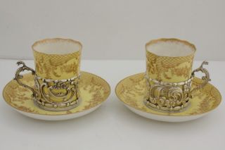 Antique Crown Staffordshire Coffe Cans & Silver Holders,  1907 photo