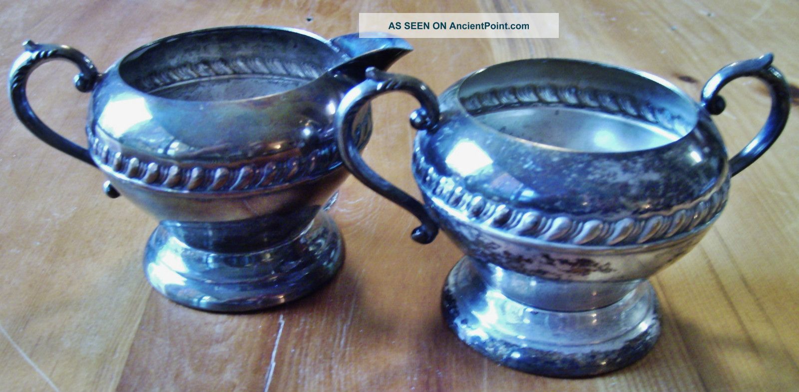 Silverplated Creamer And Sugar Bowl Stamped Details Creamers & Sugar Bowls photo