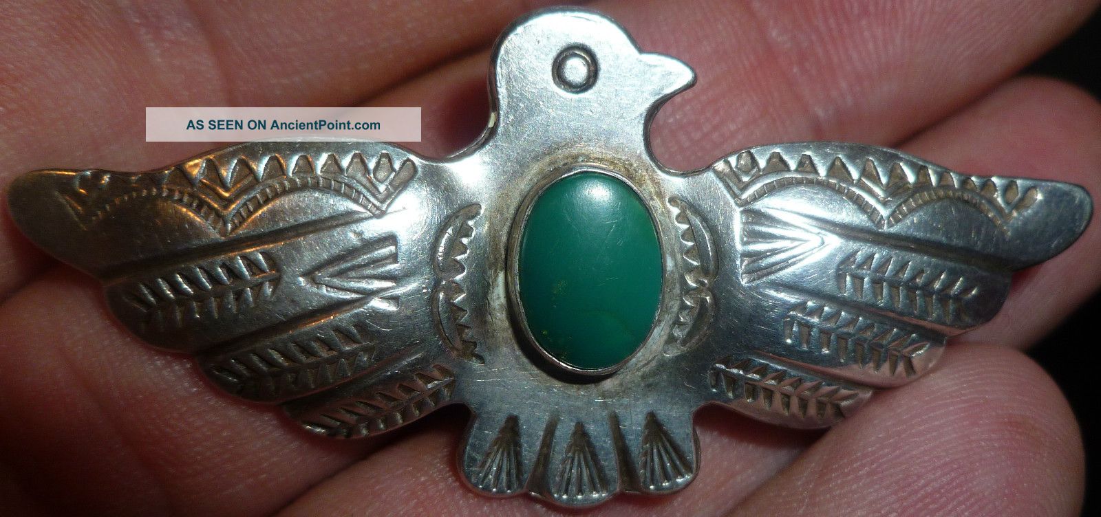 Solid Silver Bird Brooch With Green Stone Mexican 19th Century Rare Lovely Item Other photo