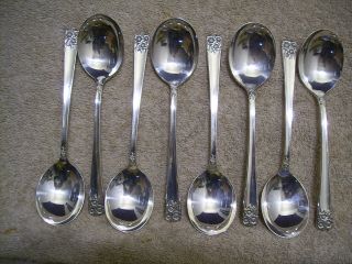 8 Rogers 1950 April Round Cream Soup Spoons Silverplate Is Unused photo