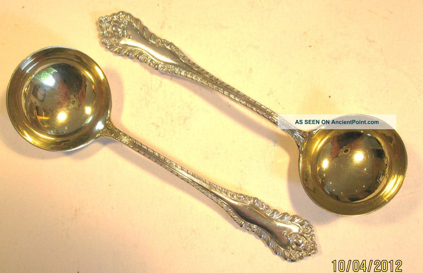 2 Birks Gadroon Bouillon Spoons Gold Washed Bowls - 5 