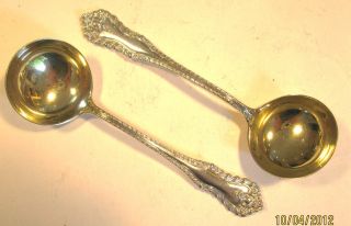 2 Birks Gadroon Bouillon Spoons Gold Washed Bowls - 5 