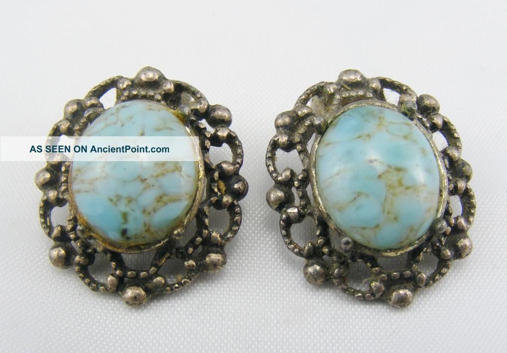 Antique Victorian Clip On Turquoise Earrings Ear Rings Uncategorized photo