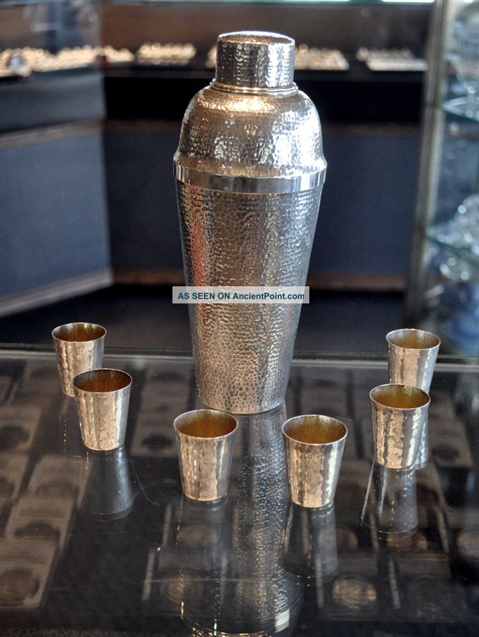 Sterling Silver Cocktail/martini Shaker With 6pc.  Set Of Matching Shot Glasses Other photo