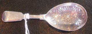 Solid Silver Decorated Caddy Spoon.  London 1854. photo