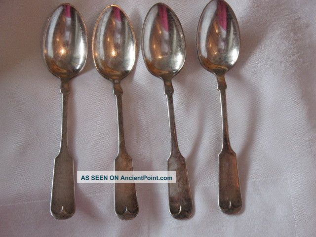 4 Antique Spoons,  Table Spoons Serving Spoons,  Fsh Co.  Quadruple,  Vintage Silver Unknown photo