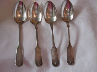 4 Antique Spoons,  Table Spoons Serving Spoons,  Fsh Co.  Quadruple,  Vintage Silver photo