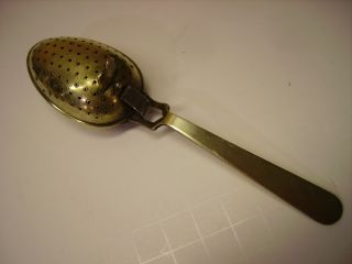 Vintage Brass Tea Strainer Infuser Flip Top Bowl Spoon England photo