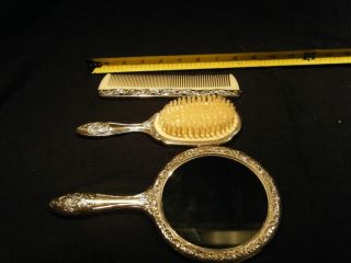 Vintage Silver Plated Boudoir Set - Brush - Comb - Hand - Mirror Set photo